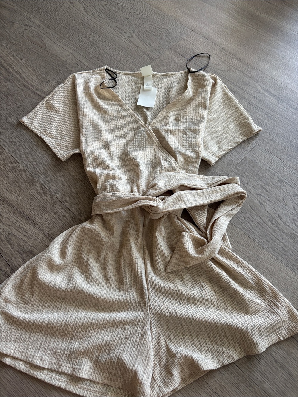 H&M Beige Textured Wrap Romper with Tie Waist